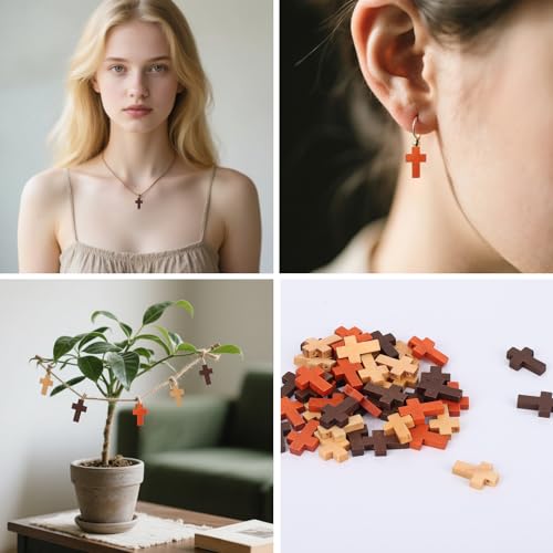 60st Kleine Houten Kruisen, 3 Kleuren Gebed Kruis Hanger Pocket Grootte voor Christian Cadeau Handgemaakte Ambachten Pasen vullen 5