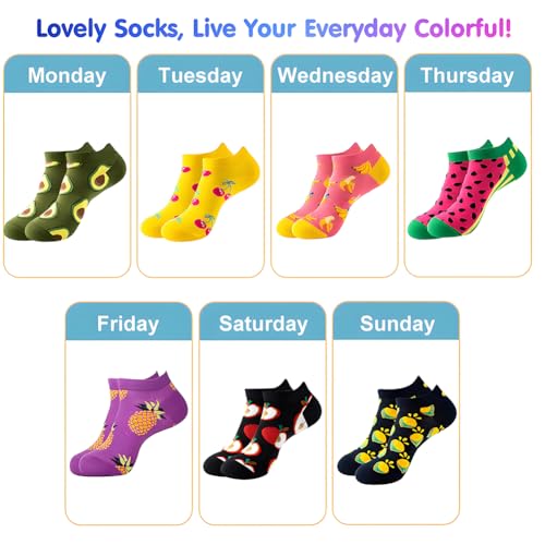 Vrouwen Enkelsokken, 7 paar Grappige Sokken met Wekelijks Fruitpatroon, Comfortabele Katoenen Sokken voor Vrouwen, 39-42 Yards in Multiple Packs, Kleur, 39-42 EU, kleur, 39-42