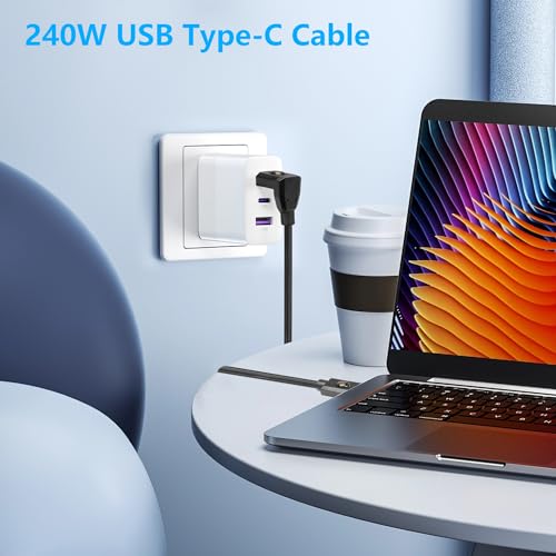240W USB-C naar USB-C Kabel, 40 Gbit/s, 90 Degree Wound USB Type-C Kabel, Schaalbare Spring PD Type C Opladen Kabel (bovenste rechte kop)