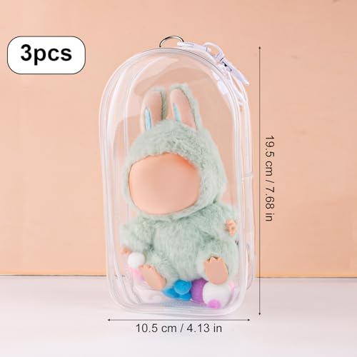 Poppentassen, 19,5x10,5cm Waterdicht PVC Doll Bag met Pompon en Keychain Beschermzak voor Verzamelaars (Transparant), Transparant, modern