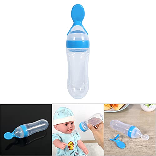90ml Siliconen Voeden Fles Lepel Kind Voeder met Standing Base voor baby 0-24 Maanden Dosering en Voeden(Blauw) 3