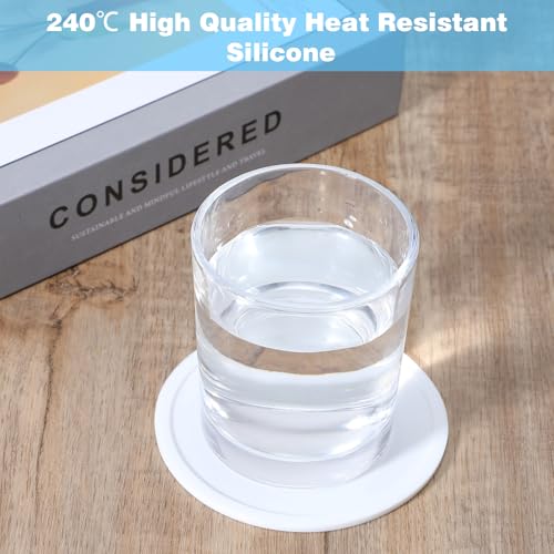 Set van 4 Siliconen onderzetters, onderzetters, glazen, ronde non-slip en geïsoleerde glasonderzetters voor tafel, bureau, kantoor, keuken, bar, drankjes meubelbeschermer (White) 4