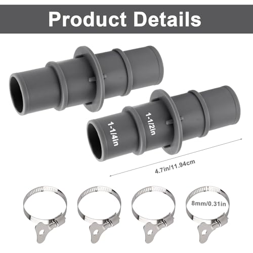 2Pc Zwembad slangadapters, 1-1/4" of 1-1/2" ABS stofzuiger slangadapter connector met roestvrij stalen klemmen voor zwembad stofzuigerfilter