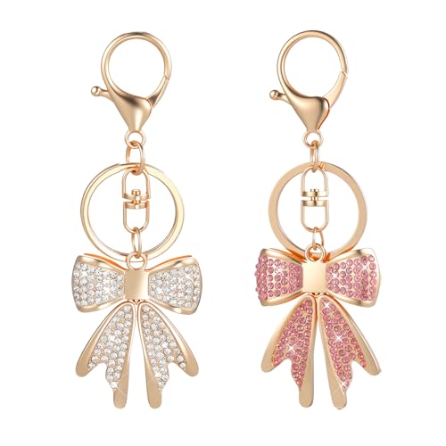 2PCS Boeg sleutelhanger portemonnee tas bedeltjes voor vrouwen, Rhinestone Bow Keychains Rugzak Charm Keychain Leuke handtas Charms Accessoires voor Purses Sleutelhangers