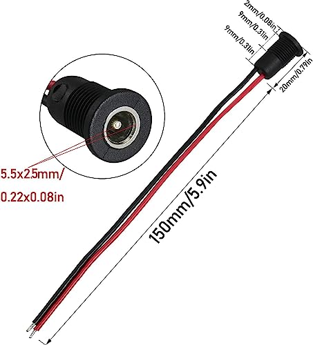5 Paren 18 AWG 12V 5A 5.5mm x 2.5mm DC Voeding, DC Pigtail Kabel, 5.5mm x 2.5mm DC Connector, Panel Mount Connector voor Videobewaking CCTV Camerakabel 3