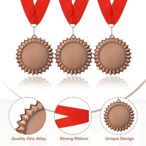 Award medaille, 3e prijs winnaar medaille met rode hals lint 8.5cm brede medaille voor wedstrijden sport bijeenkomsten spelling bijen, brons 3