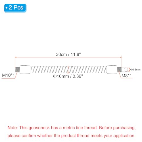 Universele Gooseneck slang 11.8 Inch 2 stuks M8 tot M10 Fijne draad Buigbare metalen slang, flexibele arm buis verlenging voor Lamp, DIY apparatuur, zwart