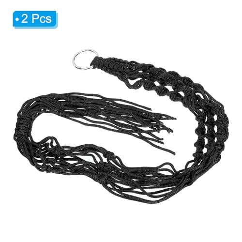 Macrame Indoor Plant Hangers, 2 stuks Hangende Plant Plank met stevige houten basis voor Home Decor, Hangende Muur Plafond raam, Zwart 3