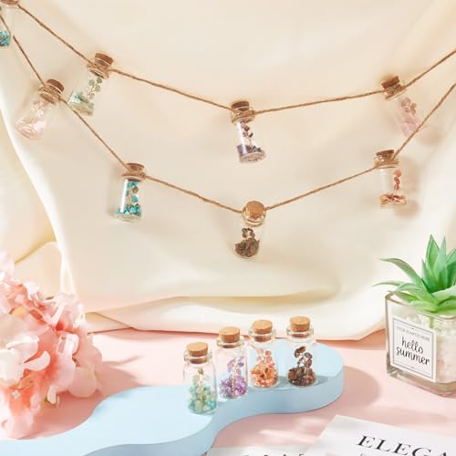12 stuks helder glas Wensflesjes Mini edelsteen Wensflesjes glas Shot flessen met deksels met Jute Cord voor kunst Ambachten Decor opslag accessoires, glas, glas
