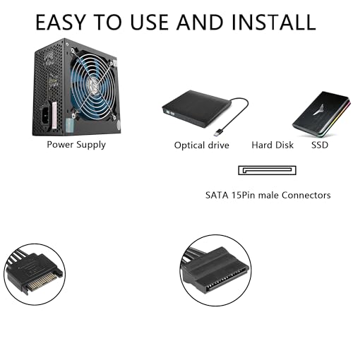 15 Pin SATA Power Splitter Adapter Cable, 15-Pin SATA 1 tot 3 SATA seriële kabel voor harde schijven, SSD's en optische schijven (1 man tot 6 vrouwen) 4