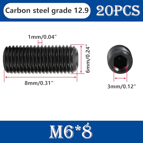 20 st. Koolstofstaal Hex hoofdschroeven, Countersunk Hex Socket Schroeven in Cup Hex Socket Schroeven, M6*8mm, Verpakking van 20