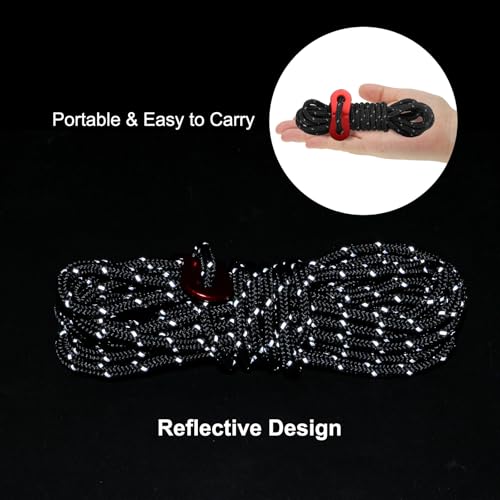 4mm Tent touw, 4Scs 6.5ft Reflectieve Guy Touw koord gebonden touw Paracord Cord Camping Touwen met Rode Aluminium koord Richters voor Camping Wandeltent, Zwart 3