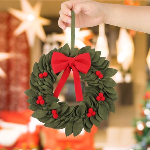 Kerst krans voor de voordeur Kerstmis vilt decoratie met bessen en rode bogen Kerstmis bloemen vakantie festival indoor outdoor decor 5