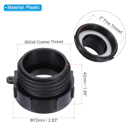 IBC Tote Adapter, 2" Fijne Vrouw tot S60x6 2" Grof mannelijke draad, 275-330 Gallon Watertank Drain Adapter Tuin Waterslang Connector, zwart