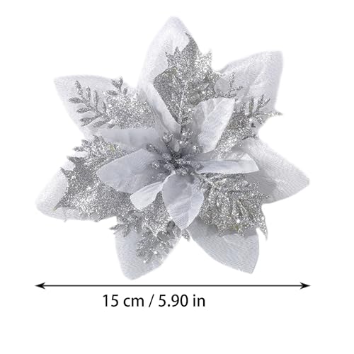 20 Stuks Kerstmis Glitter Kunstbloemen, Kerstmis Glitter Bloemen, Kerstboom versiering Bloemen, Geschikt voor het versieren van Kerstbomen, Kerstmis Decoratie Accessoires