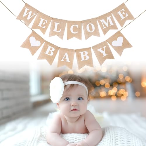 Vintage linnen Welkom Baby Banner, Rustieke linnen brieven, Pennant Garland, Welkom Baby Banner, Home Decor voor thuis, feest, receptie, Baby Douche, Bunting met 13 stuks vlaggen
