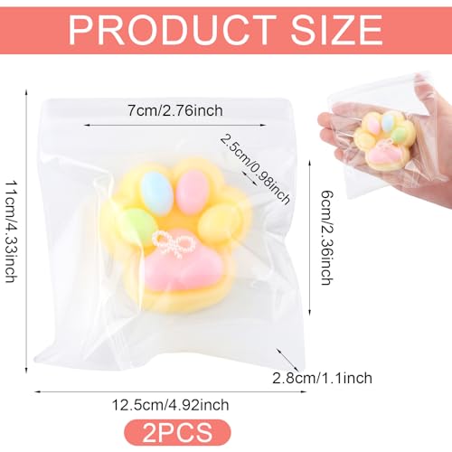 2Stuks kattenpoot knijpen Speelgoed, Jelly Kitty Paw Fidget Speelgoed Squishy Zachte Squishy Animal Paw Kawaii Kat Paw Squishy Schattig geschenk voor thuis kantoor ontspannen (Dopamine Geel)