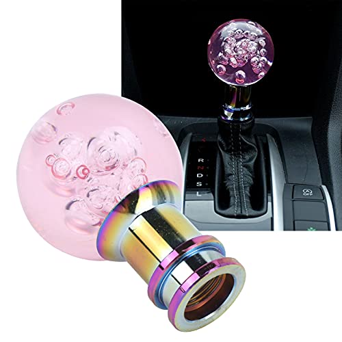 Gear Shift Knob, Universele handmatige automatische Shift Knob, Acryl + Metaal Shifter, Roze Crystal Look, met 3 Thread Adapters 5