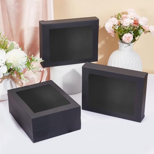 24 stuks zwarte geschenkdoos, vouwen papieren dozen Cookie dozen Bakkerij dozen Kraft dozen Behandel dozen met venster voor partij favor Treats Bakkerij en sieraden verpakking, 17.5x13.5x3.5 4