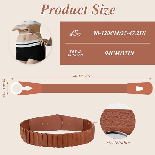 Vintage brede elastische riem voor vrouwen, PU leder Stretchy Taist Belt Retro Cinch Riem verstelbare band voor jurken 4