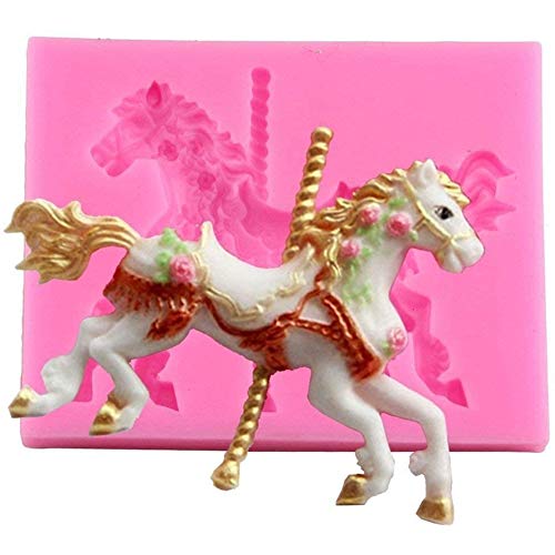 Siliconen Vorm 3D Carrousel Horse Chocolate Vorm Ice Cube Vorm Non-stick Fondant Vorm voor het decoreren van Cake, Chocolade, Candy, Geel, Bak keuken