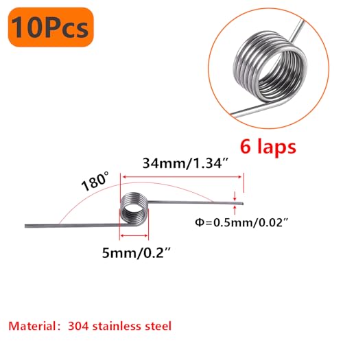 Pak van 10 304 RVS torsieveren, torsieveer in V-vorm, buitendiameter 5 mm, 6 rondes, 180° doorbuigingsveer, mechanische torsieveren 4