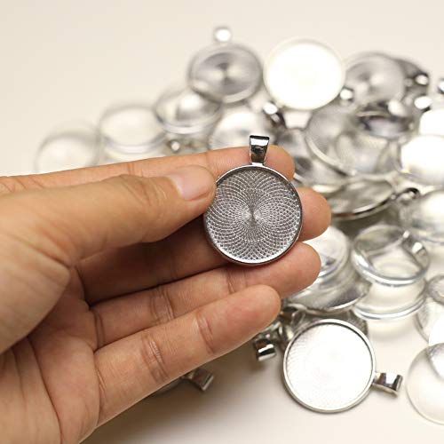 60 stuks bezel hangers cabochon en glazen koepel tegels helder cameo (donker zilver) 4