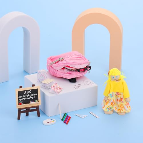 22 st. Miniatuur Doll School Set, 1:12 Dollhouse Mini School Supplies Home Miniatuur Model DIY Decor Poppenboek Rugzak Blackboard klembord Leiders Chalk Playset Dollhouse Accessoires 5