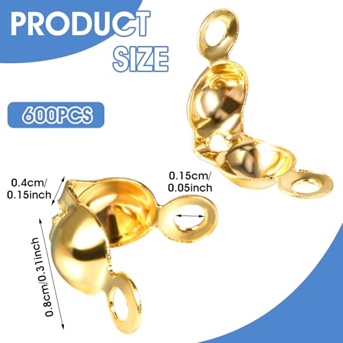 600 st Stainless Steel Squeeze Kralen clasps, Pearl Caps, ketting clasps, zilver, 304 roestvrij staal, sieraden clasps, Clamshell Knop voor knoopjes en sieraden maken, Accessoires (0.8x0.4