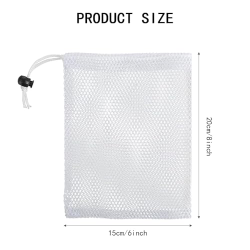 6 stukken Mesh koord Tassen, Polyester Small Mesh Bag 6x8 Inch koord opslag Net Bag voor reizen Sport Volleybal Golf Beach Speelgoed verzamelen