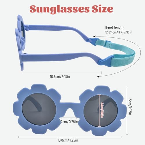 Baby Zonnebril, Leuke Bloem Kinder zonnebril met verstelbare armband, Flexibele Polarised, Meisjes Zonnebril voor pasgeborenen, 0-24 maanden met zak, zonnebril en doek