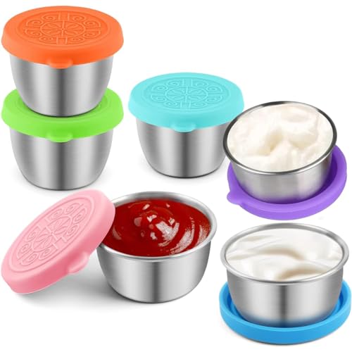 6 stuks Salade Dressing Container, Sauce Container met Siliconen deksel, 304 roestvrij staal Spice Containers voor school of werk, lunches, Picnic 3