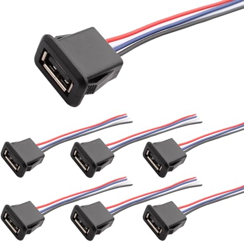 6PCS Flush-gemonteerde USB-A Socket, 4-Wire 4-Pin Micro USB-A Bus Solderen met Snap Nut Gesp