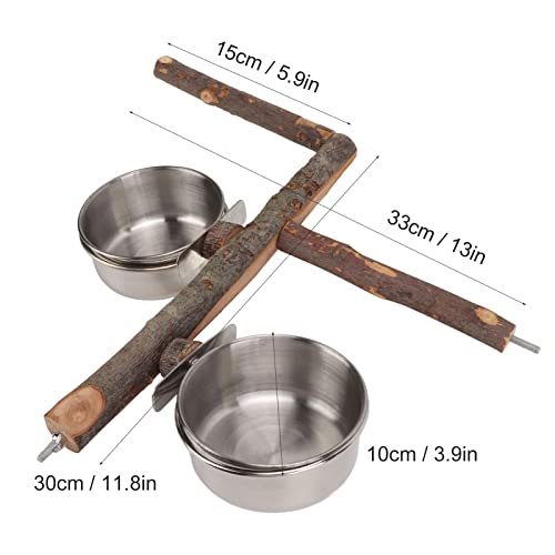 Vogels Voeder 33cm Papegaaien Houten Stand en Roestvrij stalen Tray, Voederdispenser Perches Combinaties Vogelkooi Voeder voor Kleine Middelgrote Budgies Parakeet Cockatiel 3