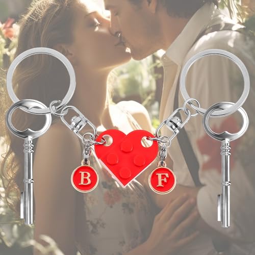 Bijpassende paar sleutelhangers, Brick Heart Shape sleutelhangers, Cadeau DIY Heart Key Ring liefde Set voor minnaar, vriendje, vriendin, Valentijnsdag, verjaardag, rood 5