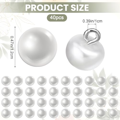 40 st Pearl Knoppen voor Naaien, 10mm White Pearl Knoppen voor Vrouwen, Decoratieve Ronde Knoppen met Shank voor Kleding, Jurken, Overhemden, DIY Ambachten