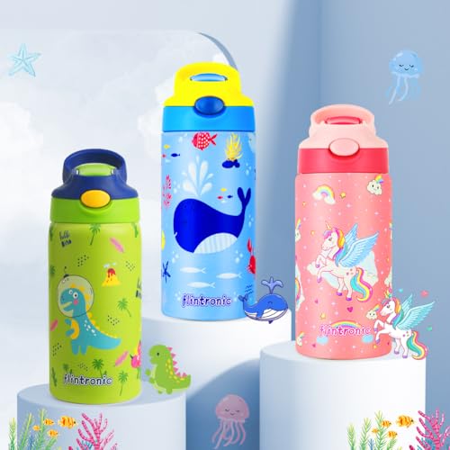 350ml/12oz Kinder Roestvrij stalen waterfles met stro, Vacuum Geïsoleerde Waterflessen, BPA Gratis, Flip Sport Waterfles, Metalen Leakproof Kleine Fles voor Jongens Meisjes Peuters 5