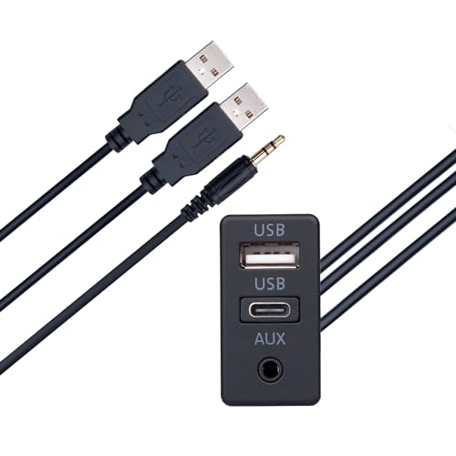 Auto Dashboard Flush Mount Type C USB AUX Aansluitpoort 1M Car Stereo Dubbele USB & AUX Plug Panel Uitbreiding Kabeladapter voor Auto Truck Boot Motorfiets Fiets Marine Voertuig Connector 1 Meter 3