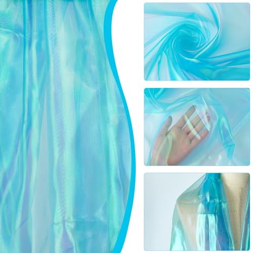 Organza Stof 3,28 Yards 1,5 m brede lange bruid Solid Organza Stof Magic Gradient Organza Polyester Stof Iridescent Holografische Mesh Stof voor Dress Performance Stage, Deep Sky Blue 4