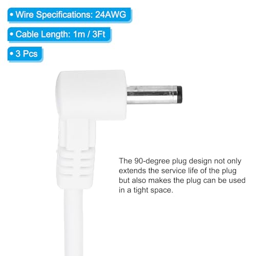 Power Cord 3ft USB 2.0 Type A naar DC 3.5 x 1.35mm Angle 90 Degree, Jack Connector, Laadkabel voor Adapter Connection 3 Pack voor Fan Speaker Lamp, Wit 3