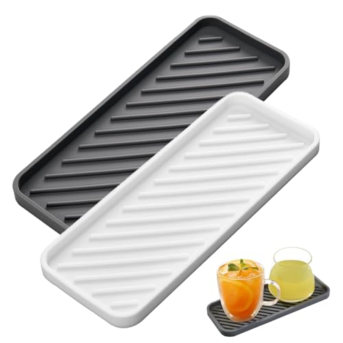 2 stuks Siliconen Spoelbakje, Non Slip Badkamerbakje, Siliconen sponshouder, Sink Bin Organizer, Zeepbakjes, Droogmat voor Badkamer Countertop, Vanity, Keuken (Wit, grijs)