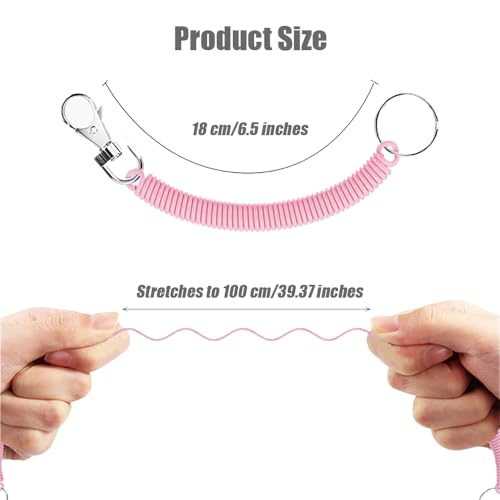 12 stuks Stretch Spiraalsleutelhanger, kleurrijke sleutelhanger Plastic sleutelhanger Intrekbare veren Keychains met lobster sluiting, Spring Key Holder voor school, werk, mobiel, Multicolour, S