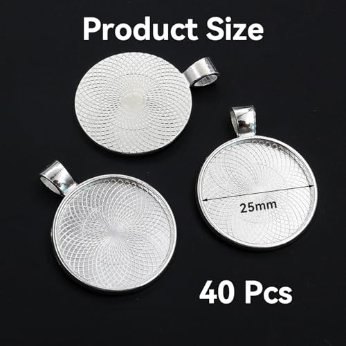 40 st Ronde hangers, Tray, 25mm, Zink Legering, Raw Cabochon, Zilver, Flat Ronde Bezel Hanger, Hanger, Basis, voor DIY ambachten, Foto's, Juwelen, Sleutelhangers