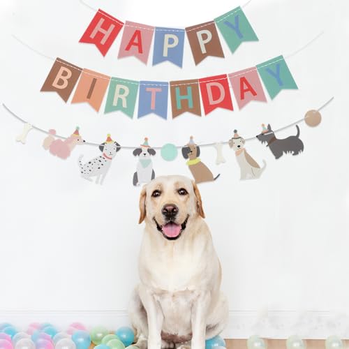 Hond thema Happy Birthday Banner Set, Hond patroon Banner, Gelukkige verjaardag achtergrond, kleurrijke decoratie, partij accessoires voor kinderen Baby's en honden (Stijl B) 5