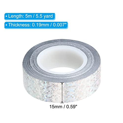 Sparkle Glitter Tape 15mm x 5m, 1 Pack Holographic Art Prism Masking Tapes Zelfklevend voor DIY Art Craft Wrap Decoratie, Zilver