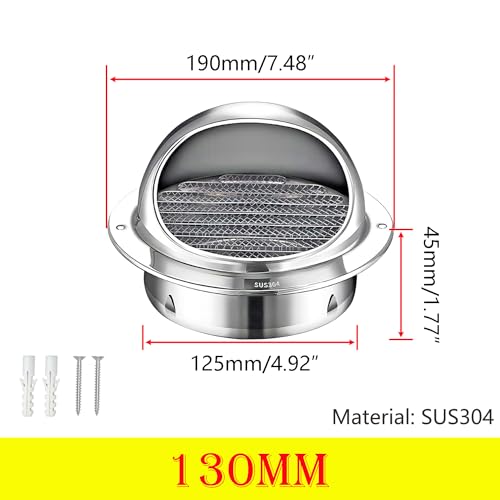 Roestvrij staal Ventilatie Grille, Uitlaatlucht Ventilatie met Insect Bescherming, Uitlaatkap, Ventilatie Grille, Balvorm, voor Uitlaat, Ventilatie, 130 mm, Weerbestendige Grille