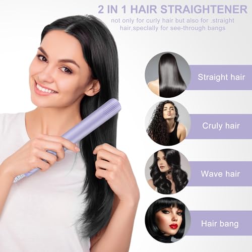 Mini kort haar straightener, 2 in 1 Mini haar straightener Travel Beauty Heating Flat Curling Iron Pink EU Plug L Ceramic Toermalijnplaat (paars)