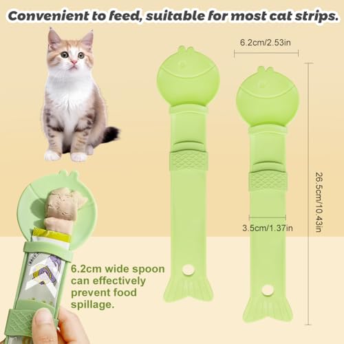 Katlepel, 2 stuks Groene leuke vis Vorm Kattenlepel, Gelukkig Kattenlepel, Knijpen Lepel met Hangende Gat voor Wet Food 3