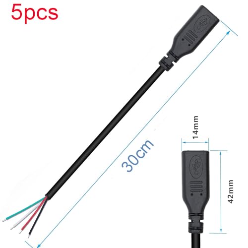 10st USB C-verbindingskabel, USB C-plug, Solderen, 28 AWG, 5V, 2A, 4 Wire USB C-uitbreiding Kabel voor geïnstalleerde USB C apparaten of DIY vervangingsreparatiekabels