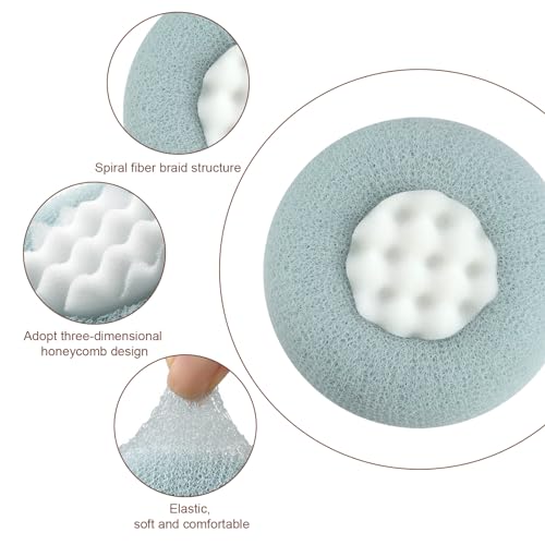 Spons voor douche, 2 stuks, Douche spons, Flower Loop Sponge Roze en Cyaan, Zacht en huidvriendelijk, Geschikt voor Baden en douchen 3